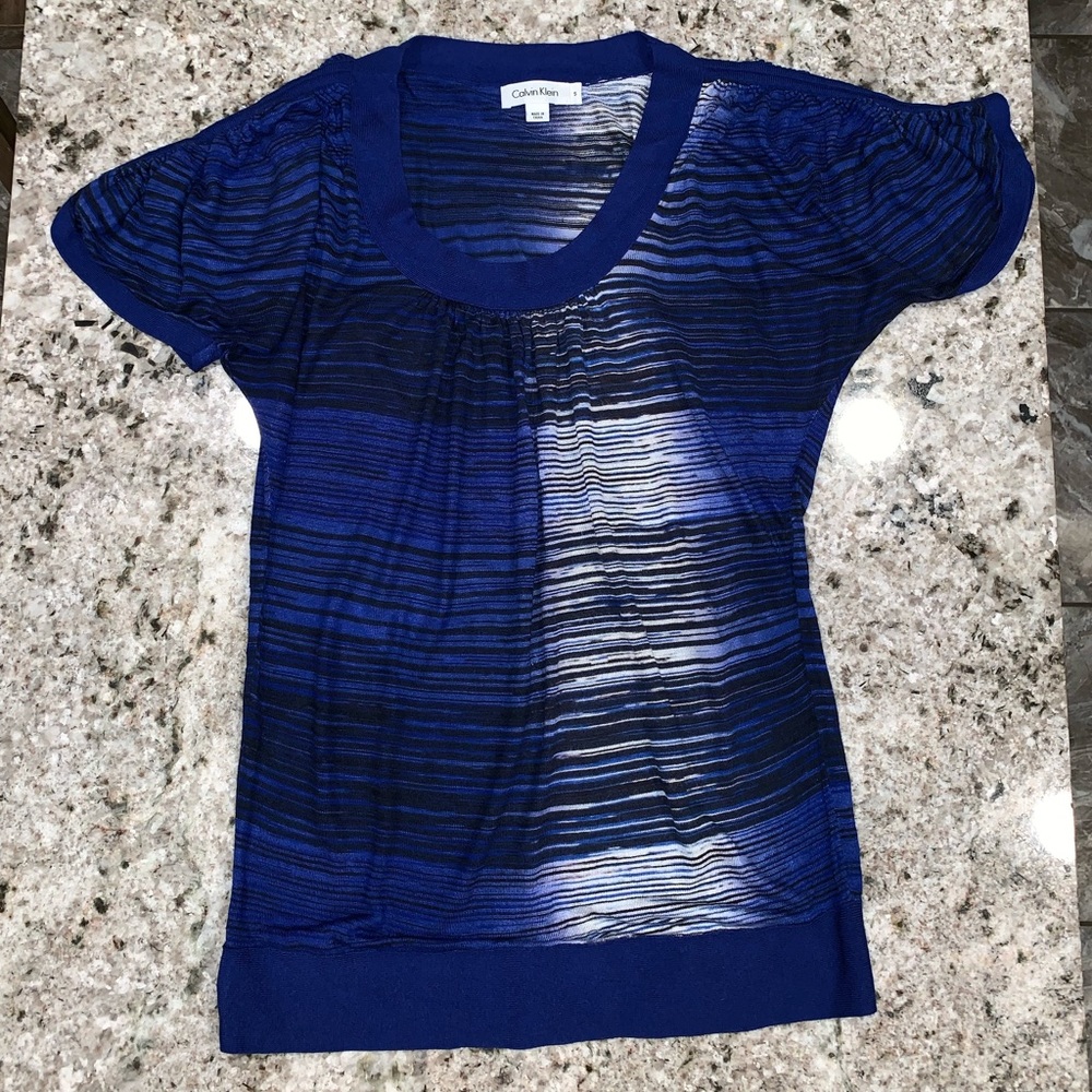 Calvin Klein Short Sleeve Sweater Blue White Top